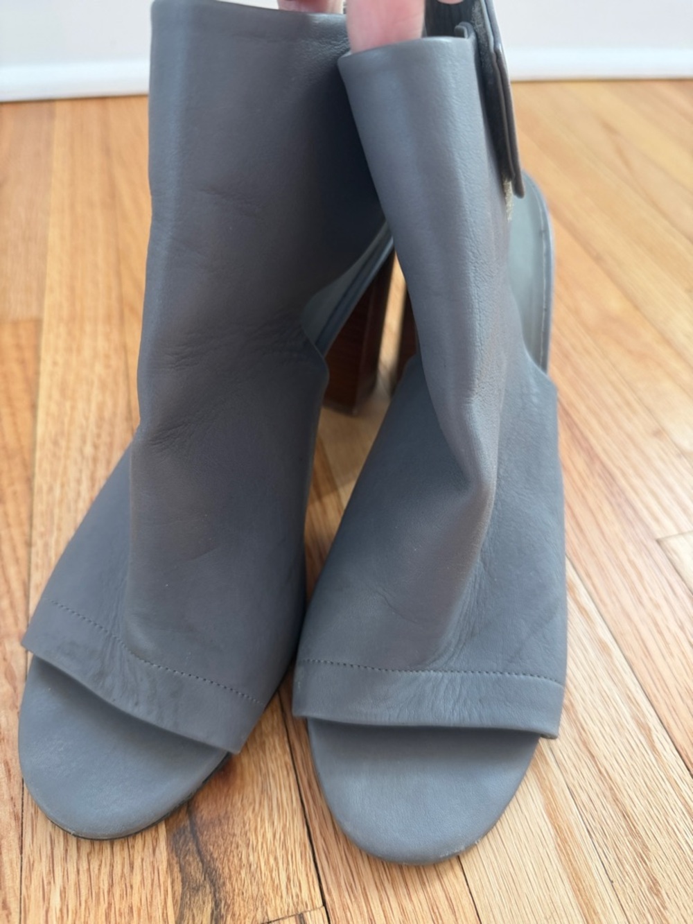 Vince Women’s Gray Open-Toe Leather Bootie Heels